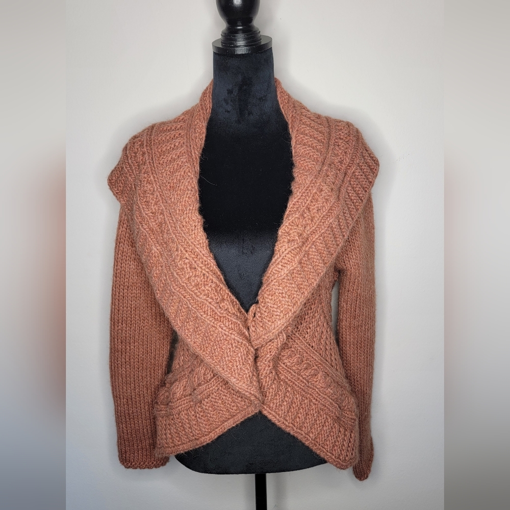 Anthropology Elsamada Chunky Knit Alpaca Wool Tie Front Cardigan Size M